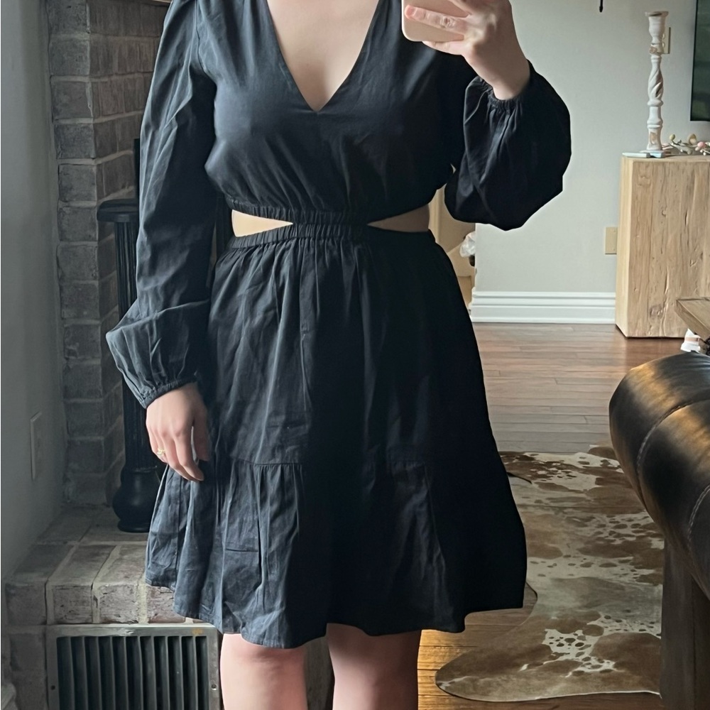 Black Mini Sundress with Bishop Sleeves